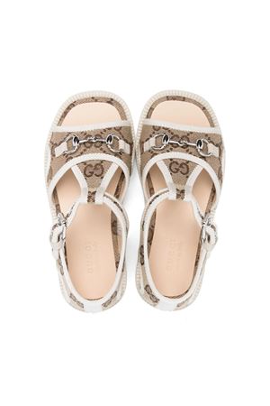 sandalo in tessuto marrone GUCCI KIDS | 772394HAAFE1942